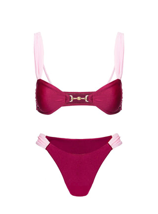 Siamese Ruched Bikini Bottom Red  Pink