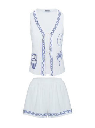 Sun And Palm Trees Vest Set White  Blue