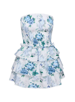 Sunkiss Frill Mini Dress White  Blue