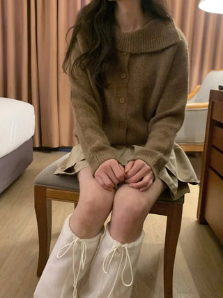 (3 colors) High-neck knit cardigan