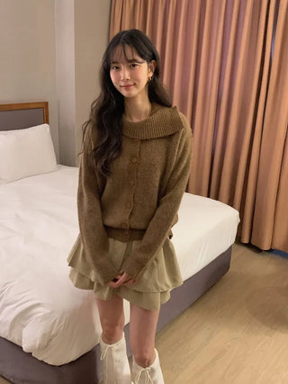 (3 colors) High-neck knit cardigan