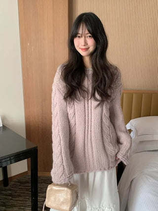 (4 colors) Wool Cable Knit Sweater