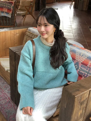 (11 colors) Round neck loose fit knit
