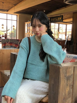 (11 colors) Round neck loose fit knit