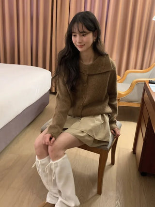 (3 colors) High-neck knit cardigan