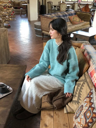 (11 colors) Round neck loose fit knit