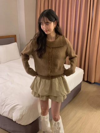 (3 colors) High-neck knit cardigan