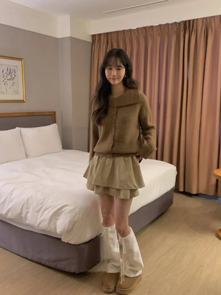 (3 colors) High-neck knit cardigan