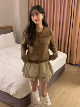 (3 colors) High-neck knit cardigan
