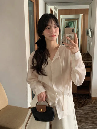 (3 colors) Bow tie blouse
