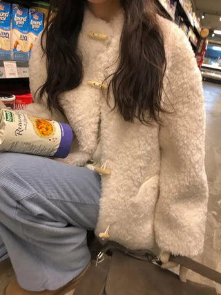 Duffle Button Fur Mouton Coat