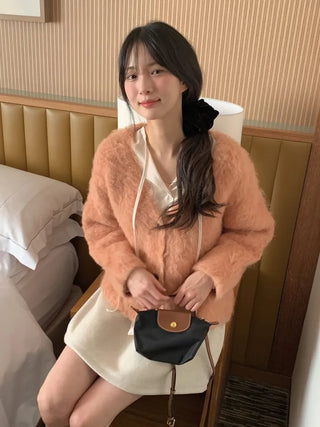 (3 colors) Hairy Loose Fit Wool Cardigan