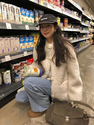 Duffle Button Fur Mouton Coat