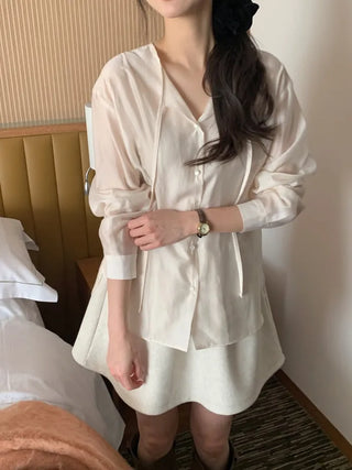 (3 colors) Bow tie blouse