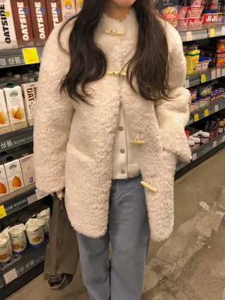 Duffle Button Fur Mouton Coat