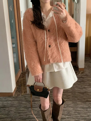(3 colors) Hairy Loose Fit Wool Cardigan