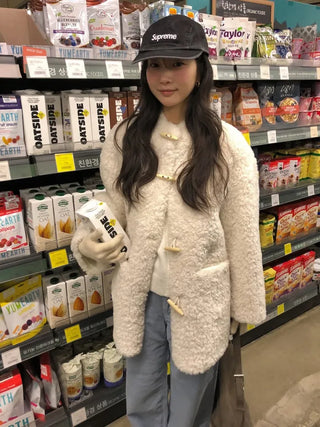 Duffle Button Fur Mouton Coat