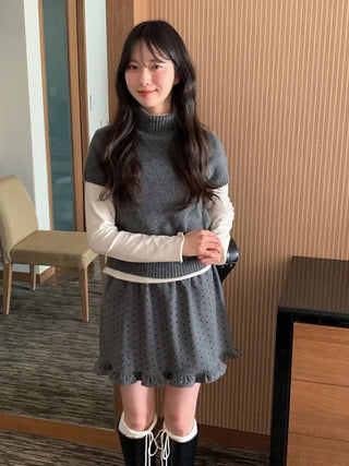 (2 colors) Polka dot frill mini skirt