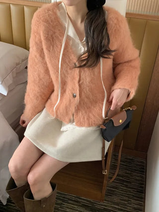 (3 colors) Hairy Loose Fit Wool Cardigan