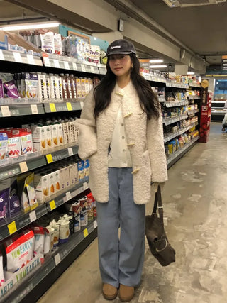 Duffle Button Fur Mouton Coat