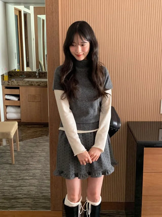 (2 colors) Polka dot frill mini skirt