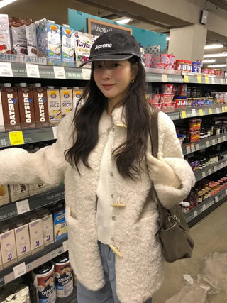 Duffle Button Fur Mouton Coat