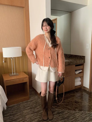 (3 colors) Hairy Loose Fit Wool Cardigan