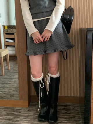 (2 colors) Polka dot frill mini skirt