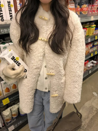 Duffle Button Fur Mouton Coat