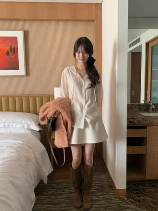 (3 colors) Bow tie blouse