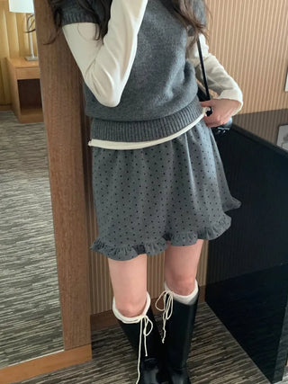 (2 colors) Polka dot frill mini skirt