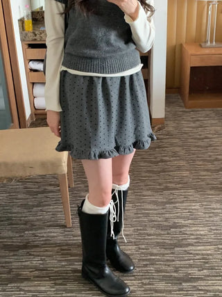 (2 colors) Polka dot frill mini skirt