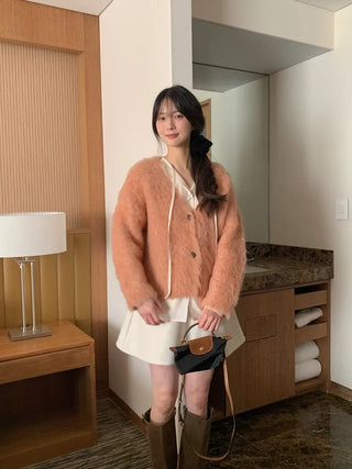 (3 colors) Hairy Loose Fit Wool Cardigan