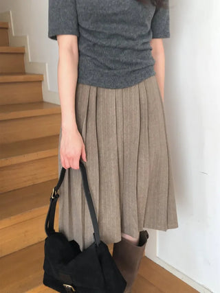 (2 colors) Wool pleated skirt