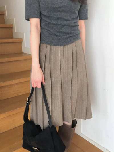 (2 colors) Wool pleated skirt