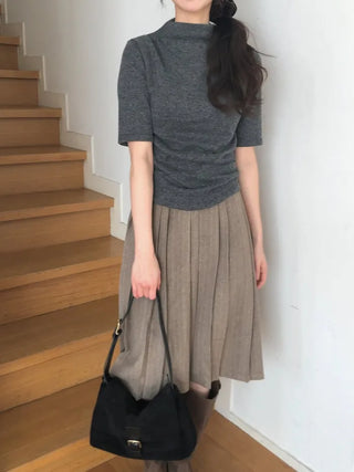 (2 colors) Wool pleated skirt