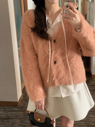 (3 colors) Hairy Loose Fit Wool Cardigan