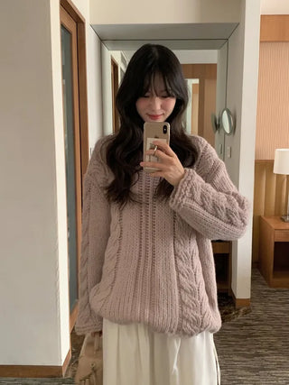 (4 colors) Wool Cable Knit Sweater