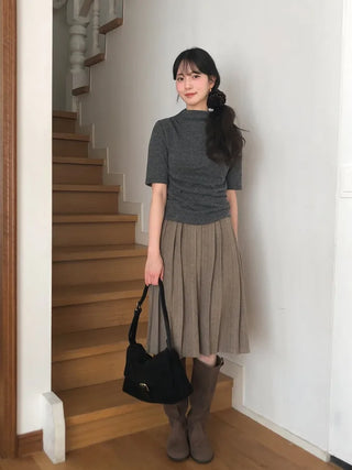 (2 colors) Wool pleated skirt