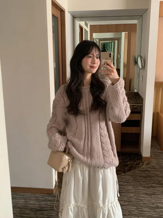 (4 colors) Wool Cable Knit Sweater