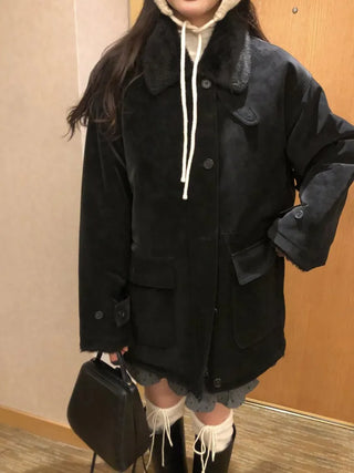 (3 colors) Faux Leather Reversible Boa Military Jacket