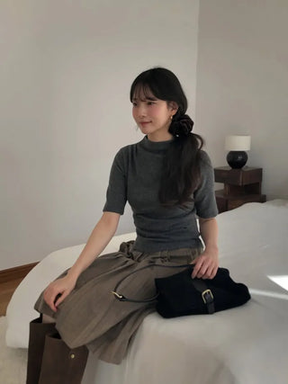 (2 colors) Wool pleated skirt