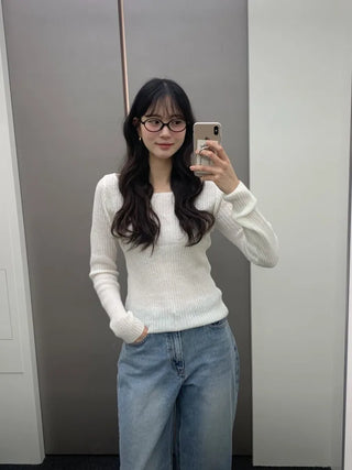 (3 colors) Boat Neck Mohair Knit