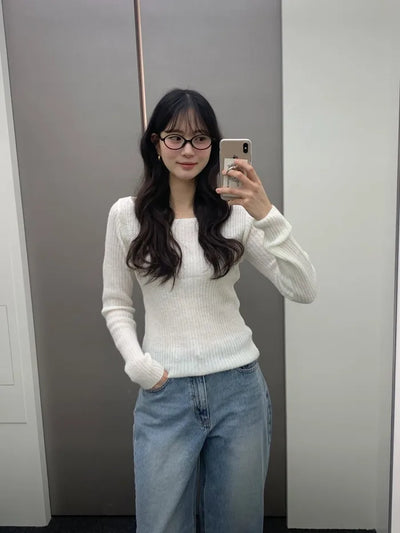 (3 colors) Boat Neck Mohair Knit