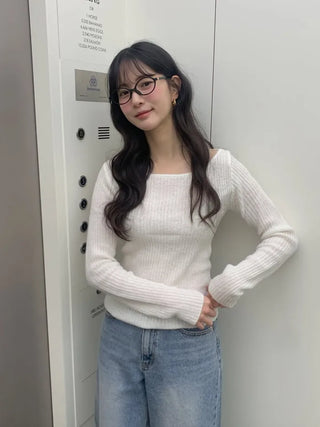 (3 colors) Boat Neck Mohair Knit