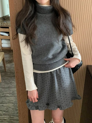(2 colors) Polka dot frill mini skirt