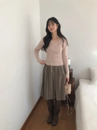 (3 colors) Angora V-neck knit