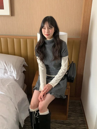 (2 colors) Polka dot frill mini skirt