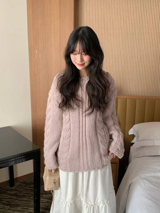(4 colors) Wool Cable Knit Sweater