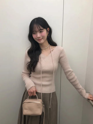 (3 colors) Angora V-neck knit
